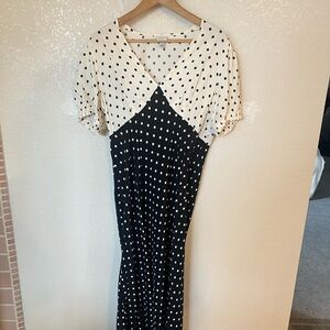 a new day Cream and Black Polka Dot Midi Dress